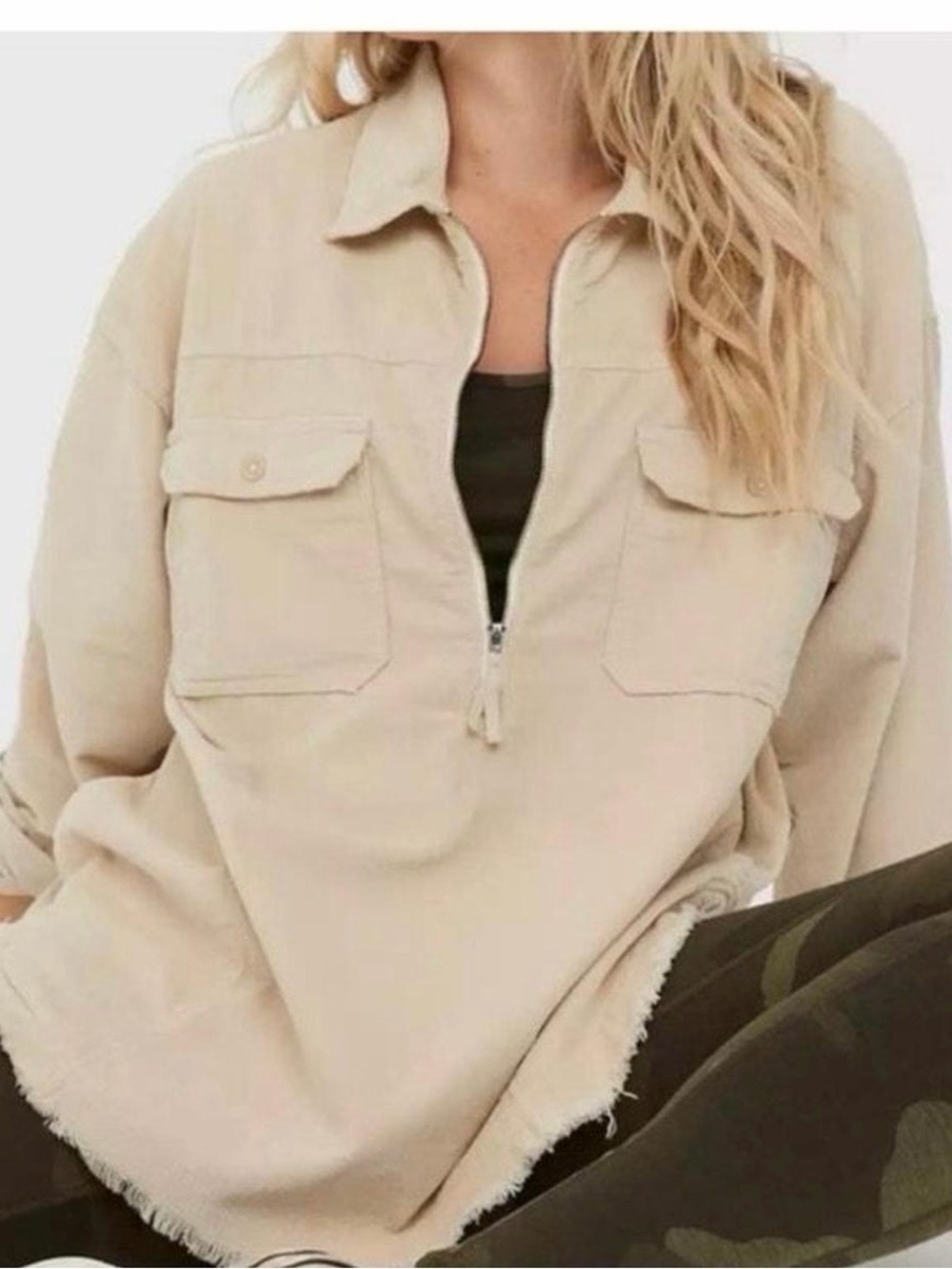 Aerie Offline Corduroy Half Zip Pullover Size XL Tan Jacket Oversized Top